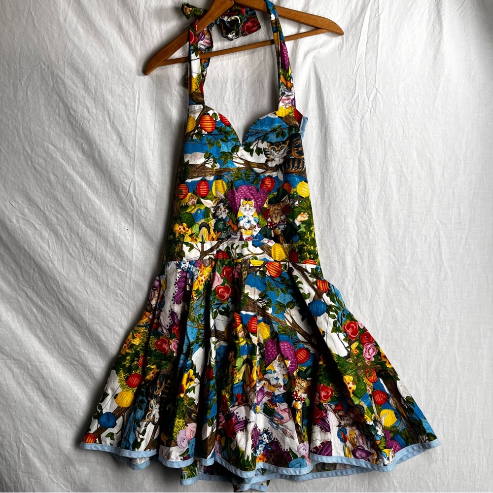 Homemade Psychedelic Alice In Wonderland Cats Trad Wife Apron Full Skirt Sweet